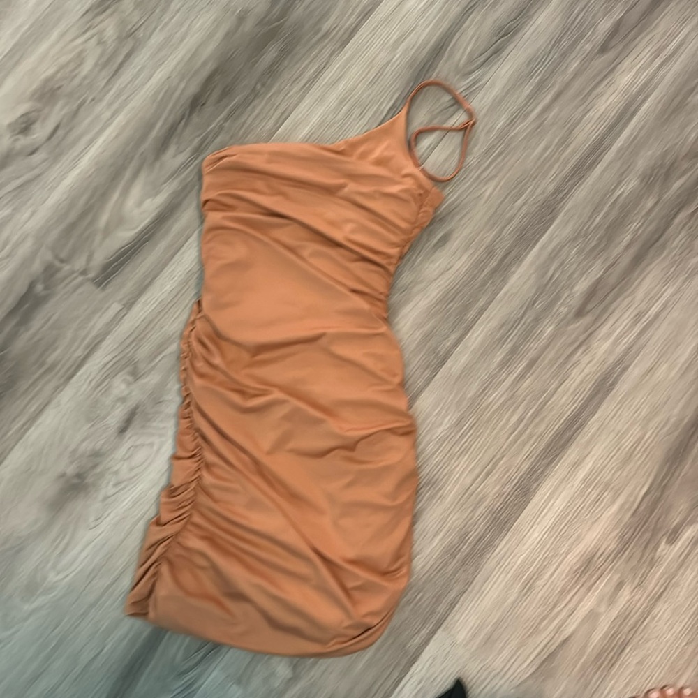 Beige rouched NWOT dress by hello Molly